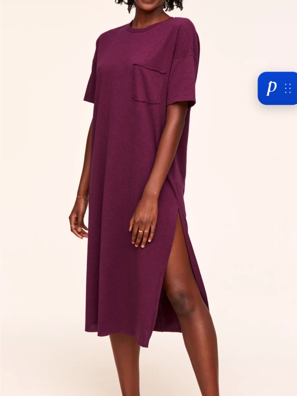 Adore Me Plum Pocket Short-Sleeve Sleep Dress